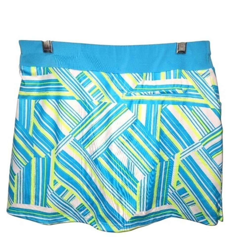 Adidas Girls Blue Lime Green Geometric Stripe Athletic Tennis Golf Skort Size M